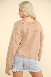 VERY J Women's V-Neck Ribbed Knit Top with Exposed Seams - Ideal Fall Layering Essential